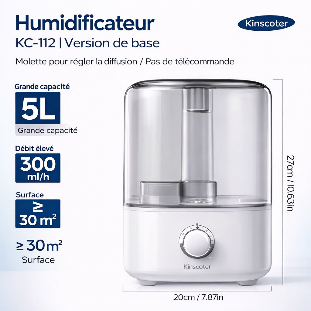 Humidificateur ultra-silencieux grande capacité - 5 litres