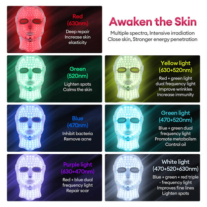 Masque LED de Photothérapie 7 Couleurs – Soin Visage & Cou Anti-Âge