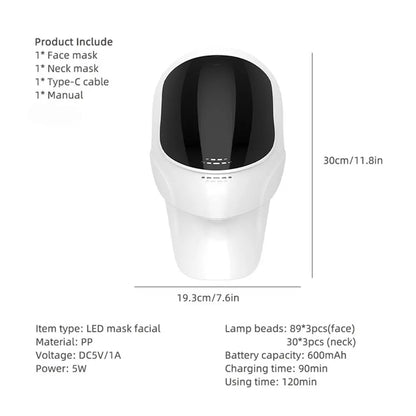 Masque LED de Photothérapie 7 Couleurs – Soin Visage & Cou Anti-Âge