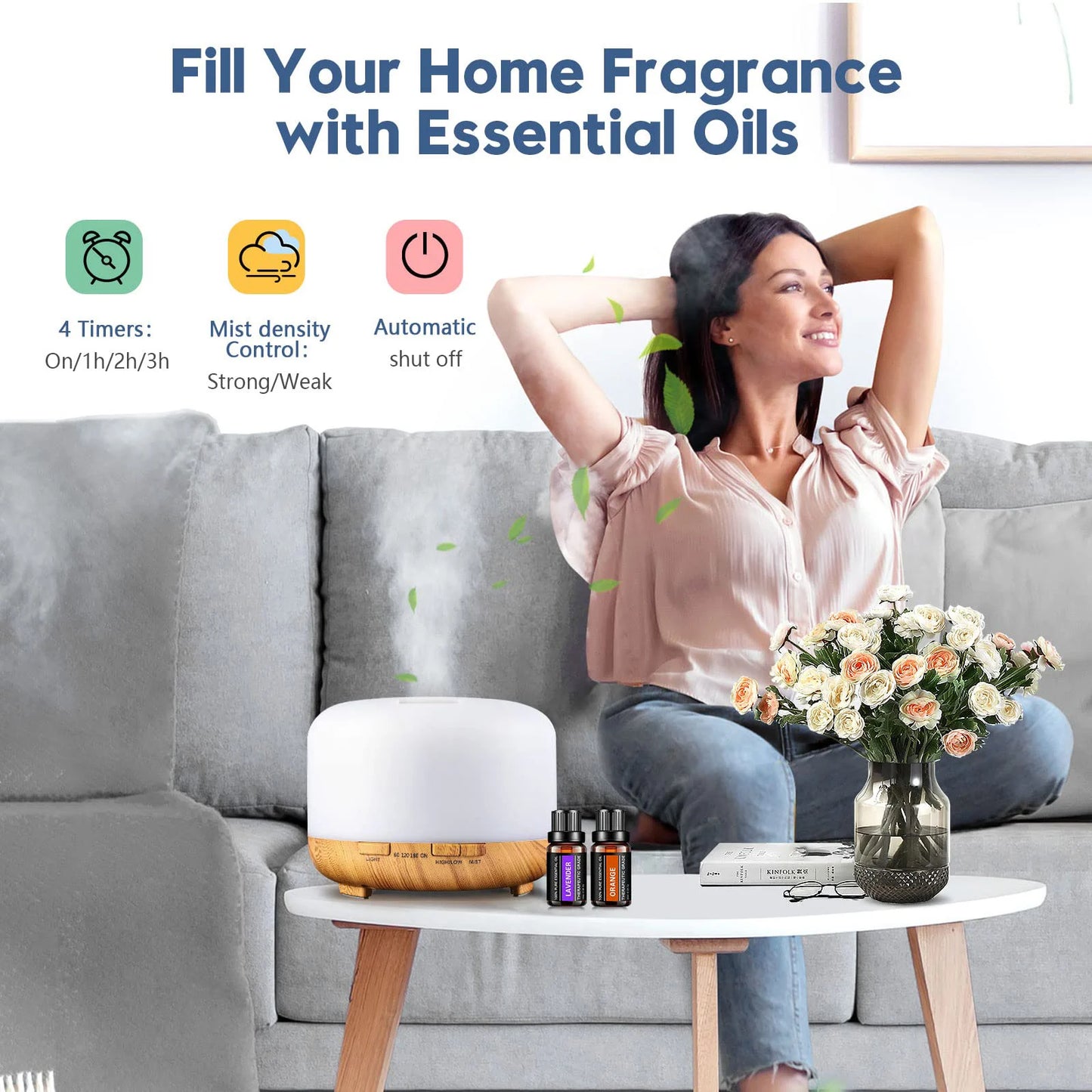 Diffuseur d'Huiles Essentielles Bois Naturel 500ml – Aromathérapie & Ambiance Apaisante